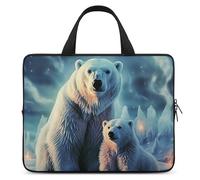 Polar Bears Northern Lights Laptop Sleeve Ultra-Thin, Waterproof 13inch Laptop Bags, Portable Protective Computer Bag with Hand Strap