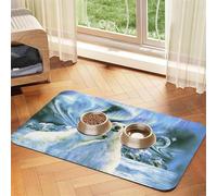 Polar Bears Northern Lights Patterned Pet Feeding Mat with Water-Absorbing PU Top & Rubber Base - Anti-Slip Dog Cat Food Mat for Cats, Dogs & Pets, 30x45cm
