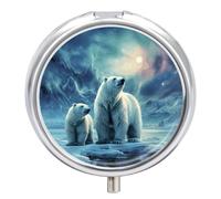 Polar Bears Northern Lights Pill Case Portable Medicine Organizer Compact Travel Pill Box Small Metal Medicine Box for Purse Pocket Pill Container Holder 3 Compartments Medication Holder