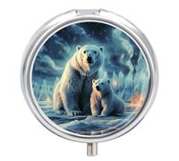 Polar Bears Northern Lights Pill Case Portable Medicine Organizer Compact Travel Pill Box Small Metal Medicine Box for Purse Pocket Pill Container Holder 3 Compartments Medication Holder