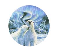 Polar Bears Northern Lights Printed Coasters Set of 4, Tabletop Protection Leather Coasters for Cup Drinks Coffee Pads Beer Bar Mat Gifts, Round Shape
