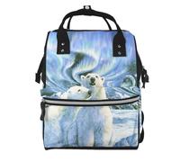 Polar Bears Northern Lights Prints Changing Bag Backpack Baby Diaper Bags for Mom Dad, Waterproof Nappy Rucksack Multifunctional Travel Bag