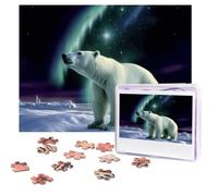 Polar Bears Northern Lights Puzzles 500 Pieces Personalized Jigsaw Puzzles with storage bag Photos Puzzle for Adults Challenging Picture Puzzle for Men Women Home Decor (52x38 CM)