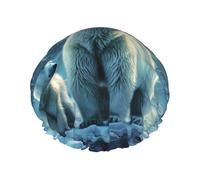 Polar Bears Northern Lights Shower Caps for Women Reusable Waterproof Shower Cap with Elastic Strap Bath Hair Hat Double Layers Thick Bath Caps for Spa Salon Travel