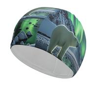 Polar Bears Northern Lights Swim Cap Comfortable Shower Caps for Drag Reduction and Hair Protection Durable Soft Elastic Bathing Cap Keep Hairstyle Unchanged for Women and Men