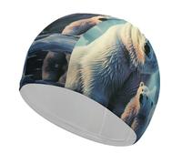 Polar Bears Northern Lights Swim Cap for Adult, Elastic Fabric Swimming Cap, Comfortable Bathing Cap for Long & Short Hair