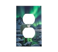 Polar Bears Northern Lights Switch Plate Durable Stainless Steel Electrical Outlet Covers Unbreakable Modern Edge Decorative Duplex Wall Plates for Bedroom Kitchen Home