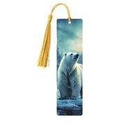 Polar Bears Northern Lights Wooden Bookmarks 5pcs with Gold Tassels Handmade Double-Sided Printed Book Marks Page Markers Book Accessories Gift for Book Lovers Women Men