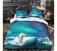 Polar Bears Quilt Cover 3D Design Printed Super Soft 3 Pcs Bedding Set Zipper Arctic Wildlife Scene Comforter Cover Ultra Soft Hypoallergenic for Kids Adults Women Teens Youth King（220x240cm）