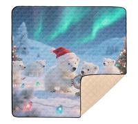 Polar Bears Under Aurora Lights Soft Foam Baby Gym & Activity Mat for Indoor Outdoor Waterproof Newborns Kicking Mat for Newborns Babies Infants Toddlers, 50'' x 50''