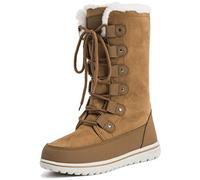 Polar Boot Women’s Mid Calf Waterproof Winter Boots - Fleece Lined Lace-Up Snow Boots with Insulation & Non-Slip Sole - Outdoor Cold Weather Footwear - Tan Suede - UK 8
