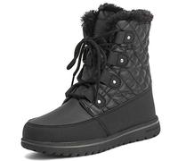 Polar Boot Women’s Waterproof Quilted Winter Snow Boots - Fur-Lined Short Ankle Boots with Thermal Insulation, Anti-Slip Rubber Sole & Lace-Up Design for Cold Weather - Black Leather Quilted - UK7/40
