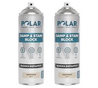 Polar Damp & Stain Block Spray - 2x500ml, Matt Magnolia - Covers Damp, Mould, Grease, Nicotine & Rust Stains - Anti Mould & Damp Proof Paint for Internal Walls & Ceilings - Dries in 10 Min, Low Odour