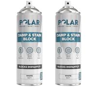 Polar Damp & Stain Block Spray - Covers Damp, Mould, Grease, Nicotine & Rust Stains - Anti Mould & Damp Proof Paint for Internal Walls & Ceilings - Dries in 10 Min, Low Odour - Matt White - 2x500ml
