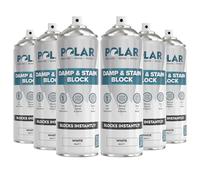 Polar Damp & Stain Block Spray - Matt White Paint - 6 x 500ml - One Coat Anti-Mould Spray - Damp Proof & Stain Blocker for Internal Walls, Wood, Stone & Brick