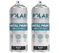 Polar Direct to Rust Satin Black Metal Spray Paint - 2 x 400ml - Perfect for Metal, Wood, Furniture, Rust - Outdoor & Indoor Surfaces - Easy to Apply - 3 in 1 Primer, Undercoat & Topcoat