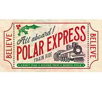 Polar Express Ticket Sign Decor All Aboard Polar Express Train Ride Funny Christmas Metal Tin Sign Decor Iron Painting Wall Art for Home Coffee Shop Retro Wall Decor Poster 12x16 Inch
