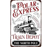 Polar Express Train Depot the North Pole Metal Aluminum Sign Farmhouse Christmas Decor Vintage Retro Poster for Cafe Bar Home Wall Decor Art Winter Decoration Plaque 8x12 Inch