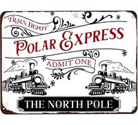Polar Express Train Depot the North Pole Metal Tin Sign Christmas Vintage Retro Poster for Kitchen Cafe Bar Home Wall Decor Art Decoration Plaque 8x12 Inch