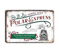 Polar Express Train Depot The North Pole Retro Metal Sign Rustic Christmas Poster Decor Christmas Tin Signs For Cafe Bar Home Wall Decor Art Winter Decoration Plaque Retro Metal Tin Sign 8X12 Inches