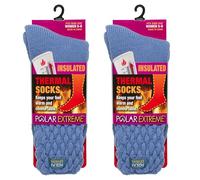 Polar Extreme Thermal Hiking Socks - Cushioned, Insulated, Warm para Boots, Women & Men, One Size Fits Most 4-10, 2-Pack, Denim Blue, 8 UK