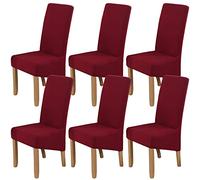 Polar Fleece Large Size Dining Chair Covers Set of 6,Dining Room Chair Slipcovers,Stretch Removable Washable High Back Chair Covers for Dining Room,Hotel,Kitchen,Banquet,Home(Burgundy,Pack of 6)
