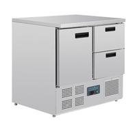 Polar Refrigeration G-Series 155W 2 Drawer Single Door Counter Fridge 240 Litre, Stainless Steel, 2°C to 5°C, 880(H)x900(W)x700(D)mm, 1 Shelf, Fan Assisted Rapid Cooling, Energy Rating C | U637