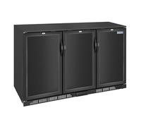 Polar Refrigeration G-series 280W Triple Door Back Bar Cooler Fridge 320 Litre, Black, 2°C to 8°C, 850(H) x1350(W) x520(D) mm, Solid Lockable Doors, 6 Shelves, Energy Rating B | GE999