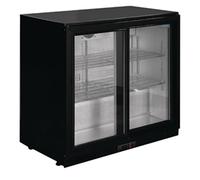 Polar Refrigeration G-Series 230W Back Bar Cooler Display Fridge 208 Litre, Sliding Doors, Black, 2°C to 8°C, 900(H)x900(W)x520(D)mm, 4 Shelves, Lockable Self Closing Doors, Energy Rating D | GL003