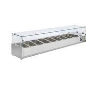 Polar Refrigeration G-Series 230W Countertop Food Prep Fridge with Glass Surround, Stainless Steel, 2°C to 8°C, 435(H)x2000(W)x395(D)mm, Capacity: 9x 1/3 Gastronorm Pans (Sold Separately), GD878