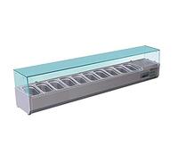 Polar Refrigeration G-Series 230W Countertop Food Prep Fridge with Built-In Glass Surround, Stainless Steel, 2°C to 8°C, 435(H)x2000(W)x330(D)mm, Capacity: 10x 1/4 GN Pans (Sold Separately) | G611