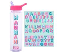 Polar Gear 600ml Kids Water Bottles with Straw and A-Z Sticker Sheet | Personalised Water Bottle Kids Can Decorate | Customisable Childrens Drinks Canteens for Boys and Girls for School, Sports, Home