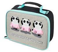 Polar Gear Dancing Pandas Insulated Kids Lunch Handle, Official Merchandise, 600D Polyester Rectangular Food Cooler, Reusable Thermal Cool Bag, School Nursery Picnic, Black/Turquoise, Durable