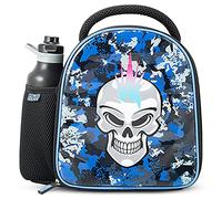 Polar Gear Insulated Combo Lunch Bag & Bottle with Side Mesh Pocket, Handle & Drinks Bottle - 600D Polyester Reusable Food & Drink Thermal Cool Bag for School Nursery Snacks Picnic, Skull