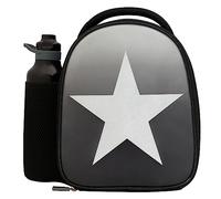 Polar Gear Silver Star Combo Insulated Lunch Bottle with Side Mesh Pocket, Handle Bottle-600D Reusable Food & Drink Thermal Cool Bag for School Nursery Snacks Picnic, 600 ml, Silver Glitter Star Black