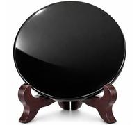 Polar Jade Black Obsidian Fortune Telling Mirror (100 mm / 4 Inches with Wooden Stand)