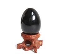 Polar Jade Black Obsidian Gemstone Egg Sphere 45 x 30 mm (1.7” x 1.2”) with Wooden Stand for Healing Meditation Chakra Balancing and Home Decoration