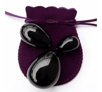 Polar Jade Obsidian Gemstone Eggs 3-PCS Set, Drilled with Unwaxed String & Instructions, for Strengthening Yoni Pelvic Floor Muscles, L, M and S 3 Sizes, 100% Genuine (Pre-drilled, 3 Sizes)