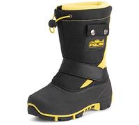 Polar Kids Waterproof Snow Boots - Insulated Winter Boots with Warm Fleece Lining, Velcro Strap & Drawstring Closure - Durable Outdoor Footwear for Boys & Girls - Black/Yellow - UK3/EU36