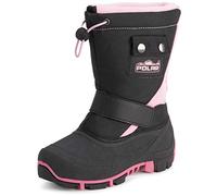 Polar Kids Waterproof Snow Boots - Insulated Winter Boots with Warm Fleece Lining, Velcro Strap & Drawstring Closure - Durable Outdoor Footwear for Boys & Girls - Black/Pink - UK6/EU39