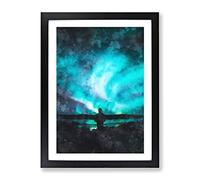 Polar Lights In Iceland Painting Modern Framed Wall Art Print, Ready to Hang Picture for Living Room Bedroom Home Office Décor, Black A4 (34 x 25 cm)