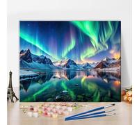 Polar Lights Paint by Numbers for Adults Beginner,Magical Northern Lights Landscape Paint by Number Kit on Canvas,Snow Covered Mountains in Winter with Aurora Sky Oil Painting 40x50cm