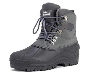 Polar Men’s Waterproof Snow Boots - Insulated Winter Walking Boots with Rugged Rubber Sole, Lace-Up Closure & Fleece Lining - Durable Outdoor Cold Weather Footwear - Grey - UK9/EU43