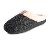 Polar Mens Memory Foam Duel Size Comfort Plush Rubber Sole Outdoor Winter Anti Slip House Cozy Faux Fur Slippers - Black/Grey - UK6-7/EU40-41 - EA0644