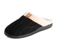 Polar Mens Memory Foam Duel Size Comfort Plush Rubber Sole Outdoor Winter Anti Slip House Cozy Faux Fur Slippers - Black Knitted - UK6-7/EU40-41 - EA0641