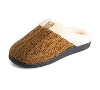Polar Mens Memory Foam Duel Size Comfort Plush Rubber Sole Outdoor Winter Anti Slip House Cozy Faux Fur Slippers - Brown Knitted - UK6-7/EU40-41 - EA0643