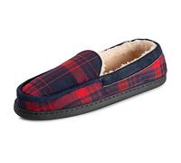 Polar Mens Memory Foam Duel Size Moccasin Loafer Outdoor Durable Rubber Sole Cozy Faux Fur Plush House Slipper - Navy/Red/Beige - UK6-7/EU40-41 - EA0637