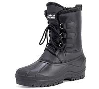 Polar Mens Mid Calf Snow Boots - Waterproof Insulated Winter Boots - Faux Fur Lined Outdoor Casual Footwear - Lace Up Non Slip Sole for Cold Weather - Black - UK8/42