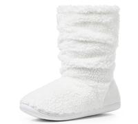 Polar Mens Slipper Sherpa Boots Memory Foam Indoor Bootie with Anti-Slip Rubber Sole Soft, Warm and Fluffy Faux Fur House Slipper Ankle Shoe Boot - White - UK 9