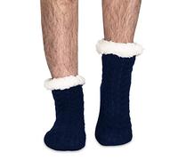 Polar Mens Slipper Socks - Soft Fleece Lined Socks With Sole Grips - Gift Packaging - Snuggly Present For Him - Insulated Warm Fluffy Socks Sherpa Lining - Thick Thermal House Socks - Navy UK8/9